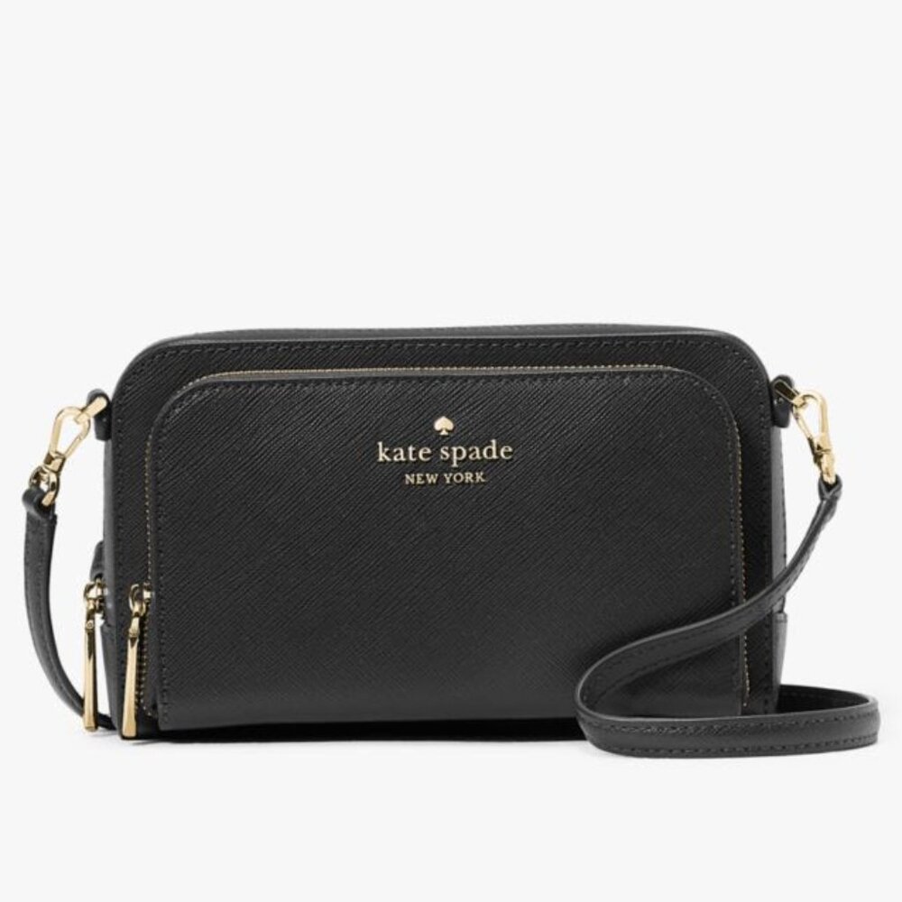 KATE SPADE STACI MINI DUAL ZIP AROUND CROSSBODY BLACK NWT